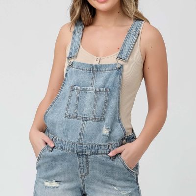 Denim Short Maternity Overalls